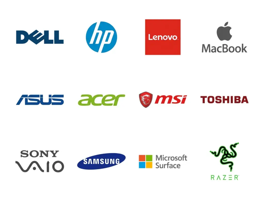 Dell · HP · Lenovo · Apple MacBook · Asus · Acer · MSI · Toshiba · Sony VAIO · Samsung · Microsoft Surface · Razer